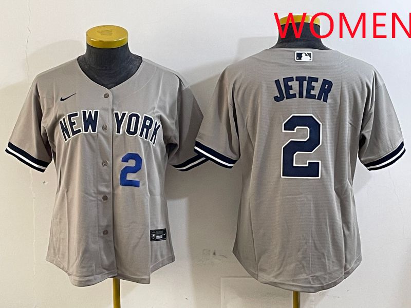 Women New York Yankees #2 Jeter Grey Game 2025 Nike MLB Jersey style 8->women mlb jersey->Women Jersey